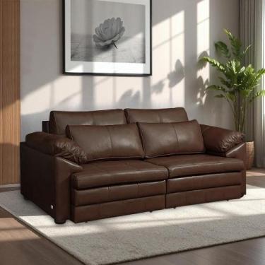 Imagem de Sofá Bipartido Sala de Estar Piece Design Moderno Retrátil 215cm Couro