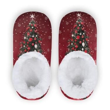 Imagem de Chinelos de árvore de Natal vermelhos brancos meninos meninas sapatos de inverno crianças chinelos de lã coral chinelos infantis para uso interno externo antiderrapante sapato doméstico PP