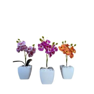 Imagem de Decoração Sala, kit três vasinhos mini arranjo de orquídeas permanentes efeito real decoração(TRIO MODELO 1)