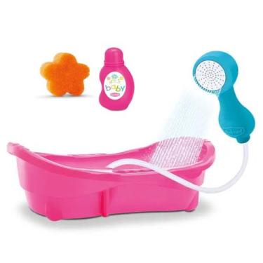 Imagem de Banheira Infantil Bambola 27cm Com Esponja Shampoo Chuveirinho