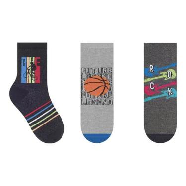 Imagem de Kit de 3 pares de meias infantil masculina Selene, 25 a 28, Cinza