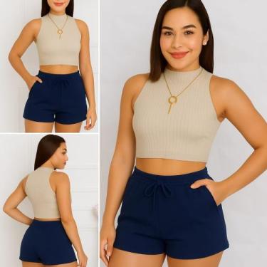 Imagem de Short Feminino MOLETOM Moda Estilo Conforto - Kesdey, Azul, P