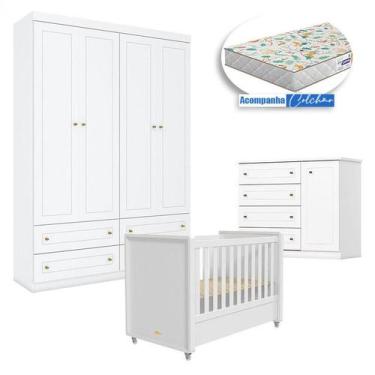 Imagem de Quarto Infantil 4 Portas Mississipi com Berço Tutto New Branco Fosco e