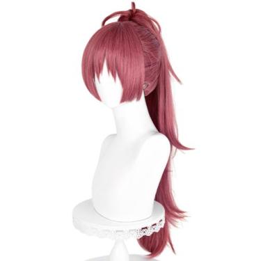 Imagem de Peruca de cosplay meio a meio Kyoko vermelha rosa longa vermelha escur