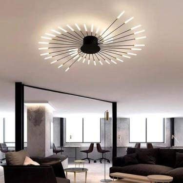 Imagem de Lustre preto regulável com controle remoto, luminária pendente semi-embutida moderna para quarto, sala de estar, cozinha, sala de jantar, escritório (30 luzes)