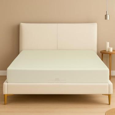 Imagem de Apenas lençol de baixo tamanho Queen – 600 fios premium 100% algodão egípcio – bolsos extra profundos de 40 cm – ultramacio e respirável – resistente a rugas e desbotamento – ajuste único, marfim