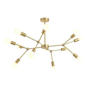 Imagem de Lustres de cristal de luxo, lustre moderno E27, 12 luzes, lustre luxuoso de latão, luminária pendente de meados do século, luminárias de teto douradas compatíveis com corredor, bar, cozinha,