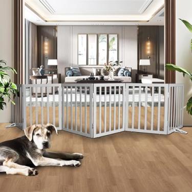 Imagem de SFJC Portão interno para cães, cerca independente para casa, portas, corredores ou escadas, portão para animais de estimação dobrável de madeira, expansível 61 cm de altura, 6 painéis, cinza