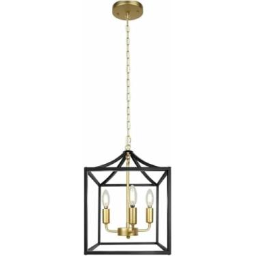 Imagem de WLHAZMWY Lâmpada pendente cubo ferro pingente luz única quadrado estilo industrial bar restaurante LED E27 (ouro)