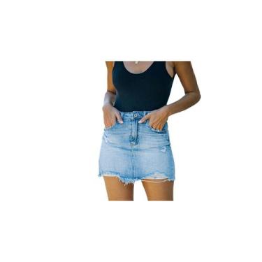 Imagem de Shorts jeans femininos de cintura alta com zíper e fecho casual de ver