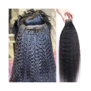 Imagem de Fita para extensão de cabelo 20 Pcs 50g Fita Reta Kinky em Extensões de Cabelo Cabelo Humano Real Kinky Reto Sem Costura Invisível Fita de Trama de Pele Dupla Face em Extensões de Cabelo Fita para per