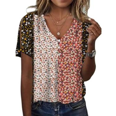 Imagem de Blusa HOTYD Boho com estampa floral feminina de manga curta e decote e