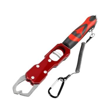 Imagem de Fenteer Alicate de pesca fácil de pegar com balança, liga de alumínio portátil antiderrapante com cordão, máximo de 39 lb, ferramenta de desembarque de peixes, Vermelho