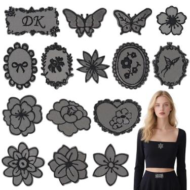 Imagem de Puideon 15 peças de apliques autoadesivos de flores de renda preta, apliques bordados de flores de renda para roupas DIY, chapéus, vestido de noiva de casamento