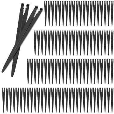 Imagem de QWORK Estacas de suporte de irrigação por gotejamento para tubos de gotejamento de 1/4 polegada, 100 peças de estacas de mangueira de gotejamento de plástico, estacas de fixação de tubos de