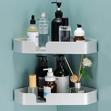 Imagem de WYUYIWH Organizador de chuveiro sem perfuração, adesivo para banheiro, prateleira de banheiro montada na parede, alumínio antiespaço para cozinha, banheiro, prata a_2 camadas