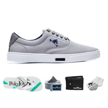Imagem de Kit Sapatênis Lona com Chinelo Carteira Cinto Meia Casual - Polo Joy, 