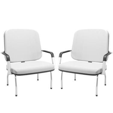 Imagem de Kit 02 Cadeiras de Escritório Recepção com Braço Fixa Cromada Magno P03 Vinil Branco - Lyam Decor