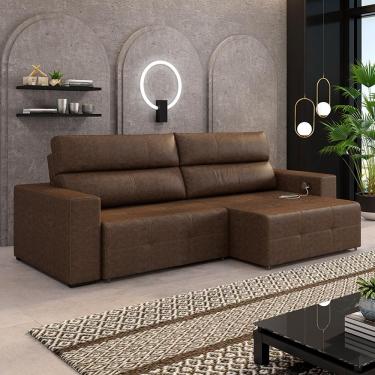 Imagem de Sofá Retrátil 4 Lugares 284cm 2 Módulos Nero com USB Couro Manchado G52 - Gran Belo