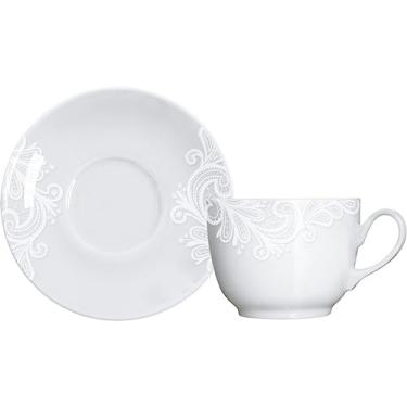 Imagem de Germer, Xícara e pires para chá em porcelana, modelo Coup, Madri, 240 ml, Branco com detalhes em renda Branco