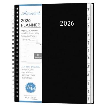 Imagem de Agenda 2026 - Agenda 2026, 2026, semanal e mensal, janeiro de 2026 a dezembro de 2026, 15,9 cm x 21,1 cm, calendário 2026 com abas, encadernação forte de fio duplo, bolso interno, feriados, páginas de