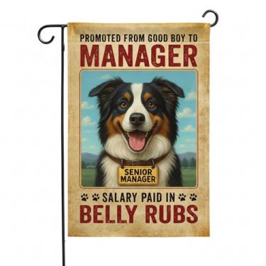 Imagem de FLAGMEUP8386 Bandeira de jardim Good Boy Manager – Banner de humor para cães, 30 x 45 cm, decoração de fazenda externa dupla face, poliéster à prova de intempéries