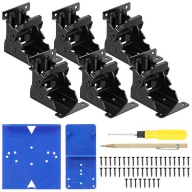 Imagem de Pacote com 6 dobradiças dobráveis com trava automática, suporte de perna de mesa de extensão de bloqueio, pernas de suporte de mesa dobráveis resistentes, dobradiça dobrável versátil para pés de mesa