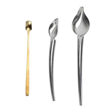 Imagem de Conjunto profissional de colheres decorativas de aço inoxidável para chefs para molho de sobremesa decoração de chocolate em restaurantes, casas, cafeterias, 3 peças