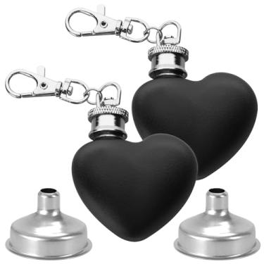 Imagem de 2 peças mini cantil de coração de 28,3 g, bolso multifuncional de 30 ml, mini frasco pequeno de bolso, bolso em forma de coração, garrafa tubular portátil em forma de coração para acampamento ao ar