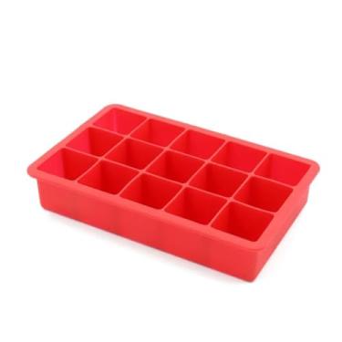Imagem de Forma De Gelo Em Silicone 15 Cubos Bandeja Flexivel Tamanho Médio Utensilios De Cozinha(3 UNIDADES (FORMA VERMELHA))