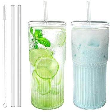 Imagem de Luiaiog Copos de vidro com tampas e canudos (2 peças-inscup-lipin)