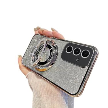 Imagem de COTDINFOR Capa para Samsung Galaxy A17 5G com glitter fofa com suporte compatível com Magsafe [proteção da câmera] Capa magnética à prova de choque luxuosa para Samsung Galaxy A17 5G prata DS
