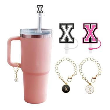 Imagem de Acessório de garrafa de água com letras de 4 peças para copos Stanley, capas de canudo de silicone reutilizáveis, pingentes de alfabeto personalizados - Letra X