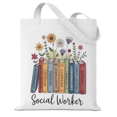 Imagem de Bolsa feminina de trabalho social, floral, reutilizável, para compras, trabalho, academia, viagem, assistente social, agradecimento, presentes, bolsas