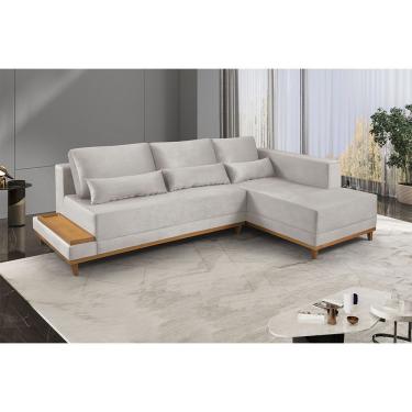 Imagem de Sofá De Canto 4 Lugares Com Chaise M-174 Estofados Martins Veludo Creme