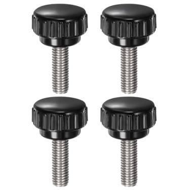 Imagem de 4 maçanetas serrilhadas M8 x 25 mm métrico 304 aço inoxidável rosca macho parafuso de polegar tipo 25 mm cabeça redonda de plástico rosqueado parafuso preto