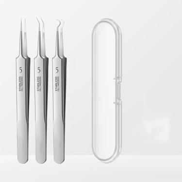Imagem de Conjunto de ferramentas de remoção de cravos e acne 3 peças de pinças profissionais de aço inoxidável, extrator para remover espinhas e acne no rosto