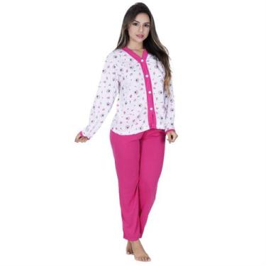Imagem de Kit 2 Pijama longo botão Amamentação + 3 Calcinha Pós Parto + 2 Sutiã 