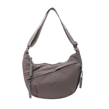 Imagem de Bolsas transversais crescentes para mulheres, bolsa de mão espaçosa, bolsas transversais, bolsa Hobo de Nylon Slouchy Sling para compras no trabalho, Cinza
