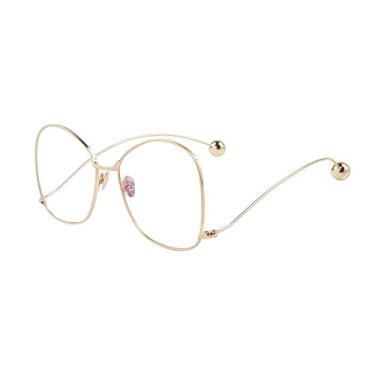 Imagem de Óculos de sol grandes com armação de metal para mulheres, retrô, lentes planas, óculos de sol com proteção UV, Armação dourada/lente transparente, Lens Width: 58 Millimeters