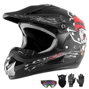 Imagem de TIANDU Capacetes De Motocross Para Jovens E Crianças (Óculos, Luvas Máscara Facial), Conjunto Com 4 Peças, Capacete Completo Motocicletas Meninos Meninas, Montanha Off-Road, Quadriciclo Aprovado Pel