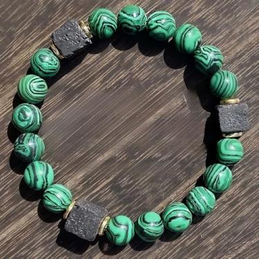 Imagem de Pulseira de pedra vulcânica malaquita de 8 mm pulseira de joias de estoque de fábrica, Medium, Cristal, Sem Pedra Preciosa
