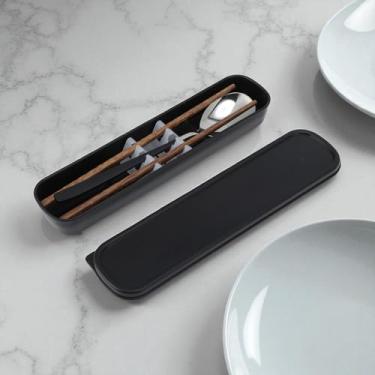 Imagem de Generic 1 conjunto de talheres para lava-louças, preto/prata, conjunto de 2 peças com caixa de aço inoxidável, madeira, PP, prateado, preto, 23,7 x 6 x 6 cm