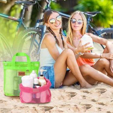 Imagem de 2 peças de bolsa de chuveiro de malha de secagem rápida, organizador de higiene e banho para viagem e natação com zíper (verde oça)