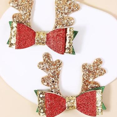 Imagem de 2 peças de grampos de cabelo de Natal – Acessórios de cabelo com laço de glitter de Natal fofos chifres de rena orelhas para meninas mulheres festa cosplay Prezzie (Natal B)