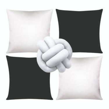 Imagem de Almofadas dara Sofá Kit 04 Almofadas Cheias Lisa Modernas Simples Coloridas Mais Nozinho(Preto/Branco)