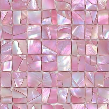 Imagem de HOMETITUTE 20 peças de adesivos de azulejo de mosaico de concha rosa descascar e colar azulejos decorativos à prova d'água adesivos removíveis para cozinha banheiro lareira revestimento de parede 10 x