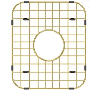 Imagem de Protetor de pia dourado para pia de cozinha, rack de pia de metal de 29,5 x 34,8 cm, grade de pia de aço inoxidável dourado com dreno central, grade de pia com filtro de pia, raio de canto R: 5 cm