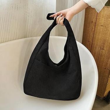 Imagem de 1 bolsa feminina de veludo cotelê moderna, cor sólida, casual, bolsa de ombro, preta