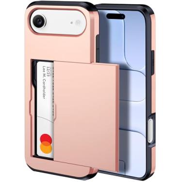 Imagem de harusaki Capa carteira para iPhone Air com compartimento oculto para cartão - Capa para iPhone 17 Air compatível com carregamento sem fio com porta-cartões para mulheres e homens (ouro rosa)